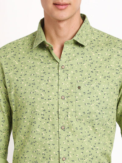 100% Cotton Light Green Printed Slim Fit Full Sleeve Casual Shirt