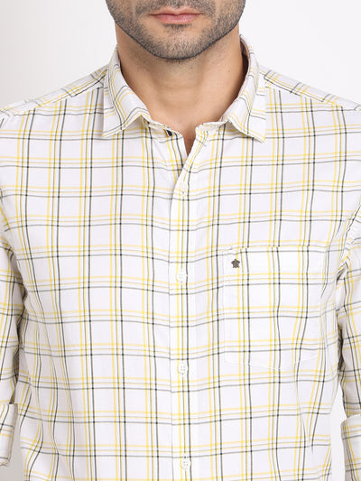 100% Cotton White Checkered Slim Fit Full Sleeve Casual Shirt