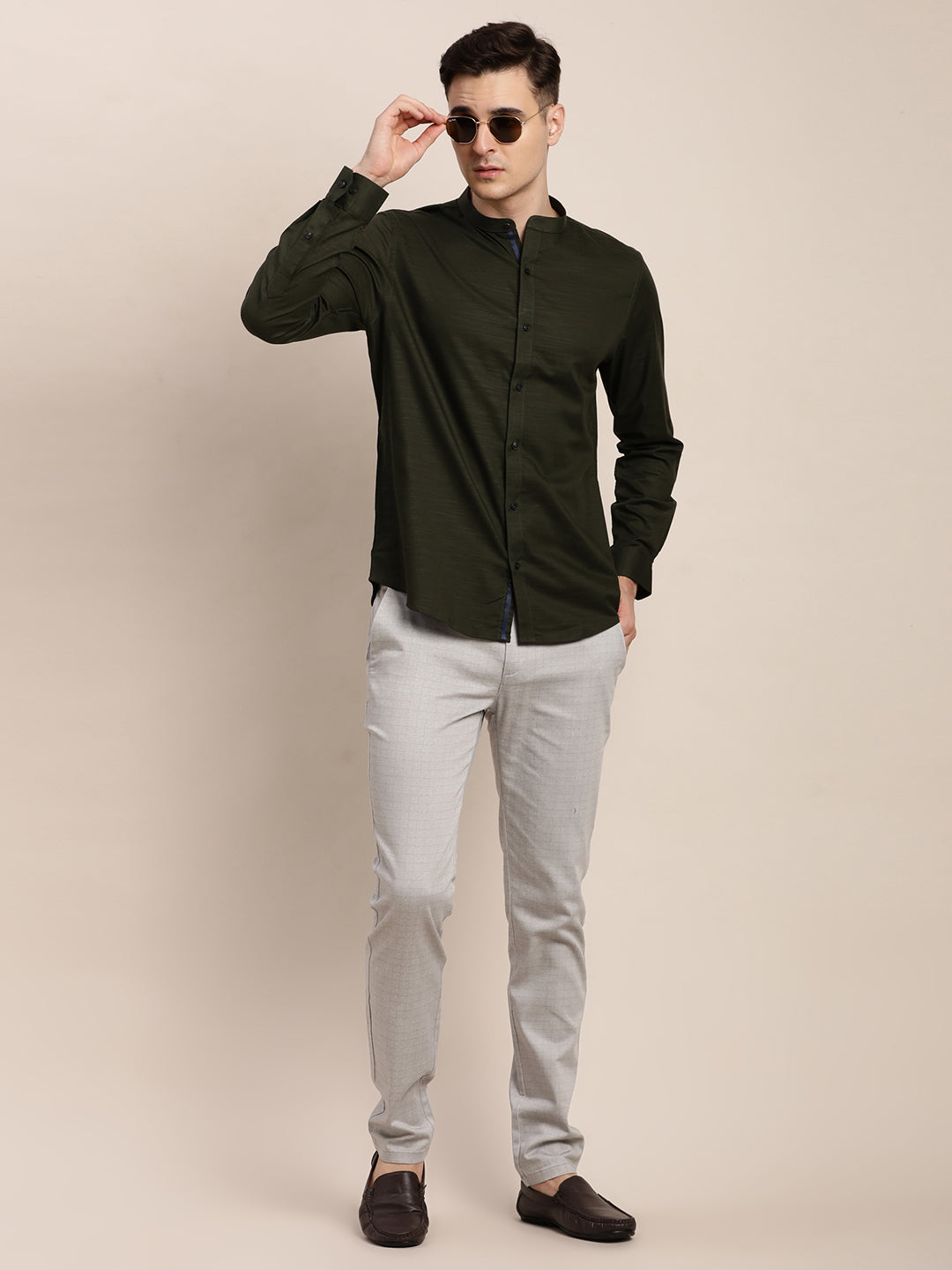 100% Cotton Dark Green Plain Slim Fit Full Sleeve Ceremonial Shirt