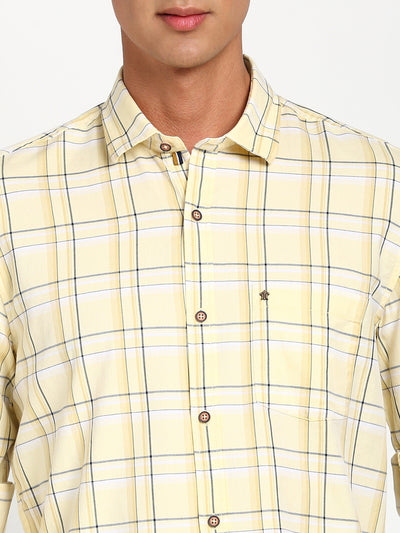 100% Cotton Yellow Checkered Slim Fit Full Sleeve Casual Shirt