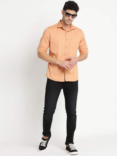 100% Cotton Peach Plain Slim Fit Full Sleeve Casual Shirt