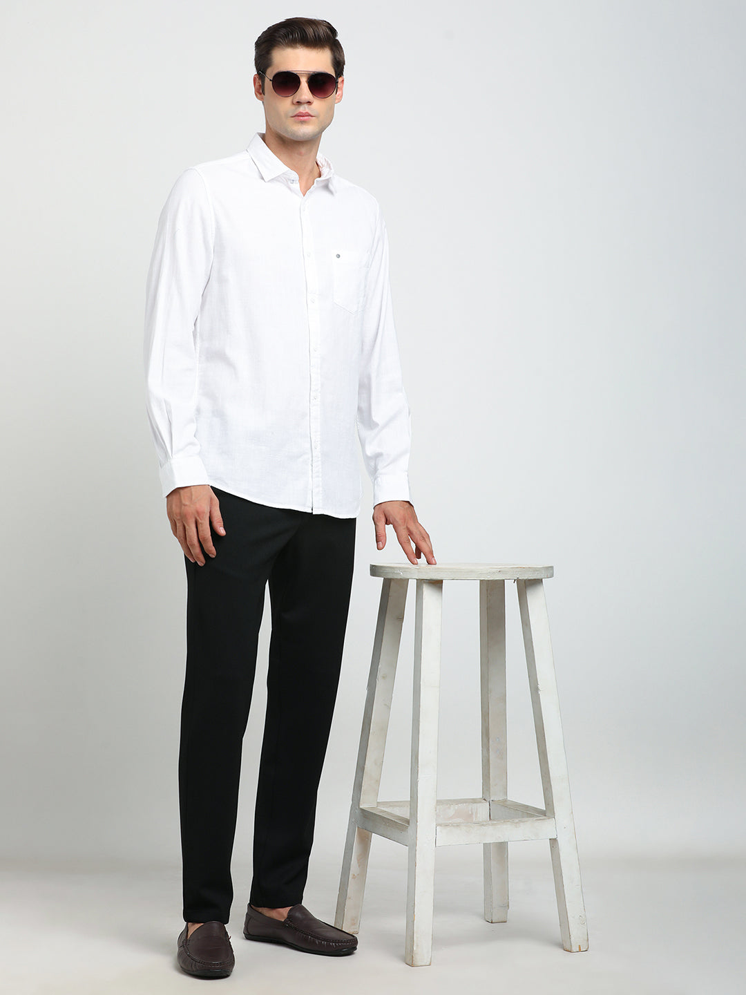 100% Cotton White Plain Slim Fit Full Sleeve Casual Shirt