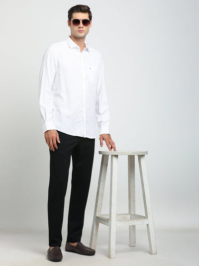 100% Cotton White Plain Slim Fit Full Sleeve Casual Shirt