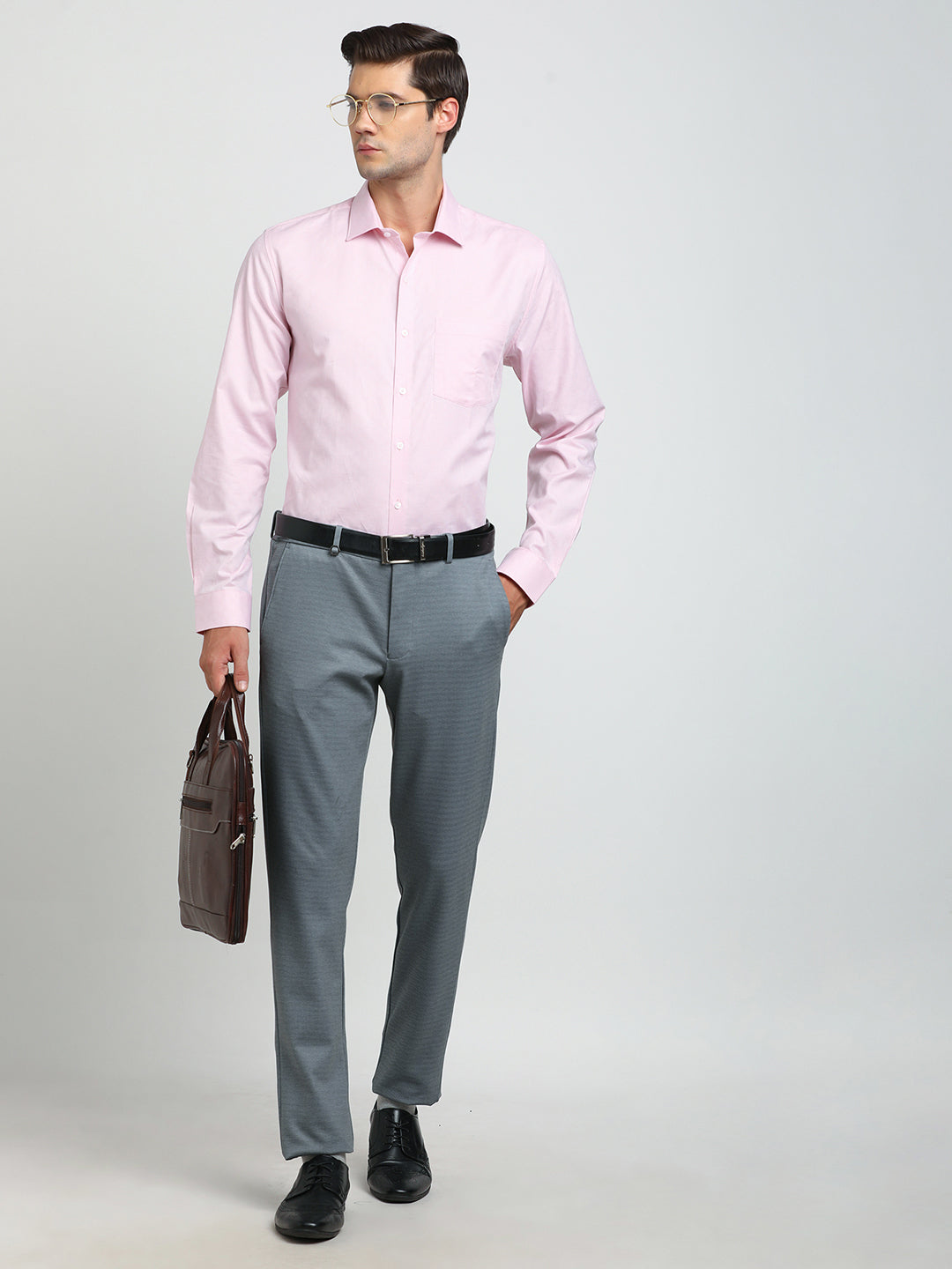 100% Cotton Pink Dobby Slim Fit Full Sleeve Formal Shirt