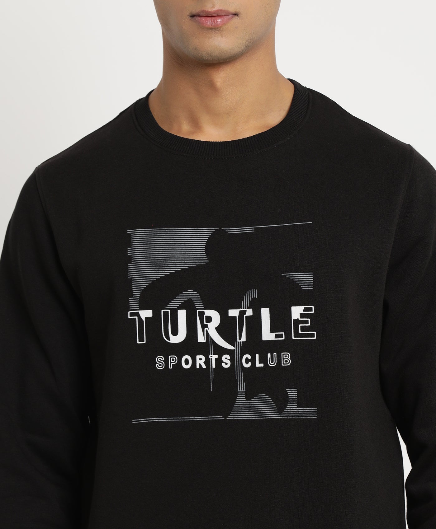 Turtle Men Black Solid Round Neck Sweatshirt