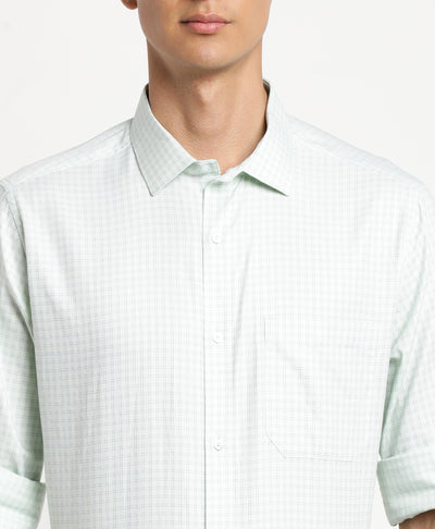 100% Cotton Light Green Checkered Slim Fit Full Sleeve Formal Shirt