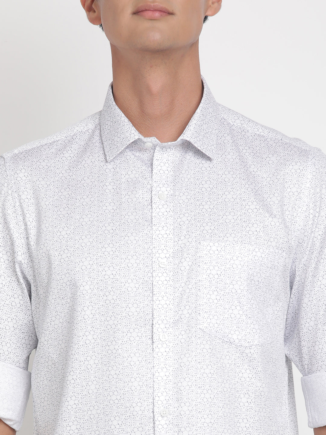 100% Cotton White Printed Slim Fit Full Sleeve Formal Shirt