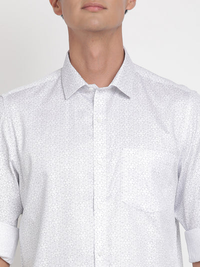 100% Cotton White Printed Slim Fit Full Sleeve Formal Shirt