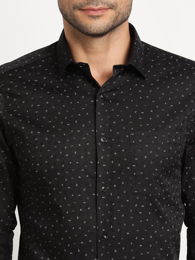 100% Cotton Black Printed Slim Fit Full Sleeve Formal Shirt