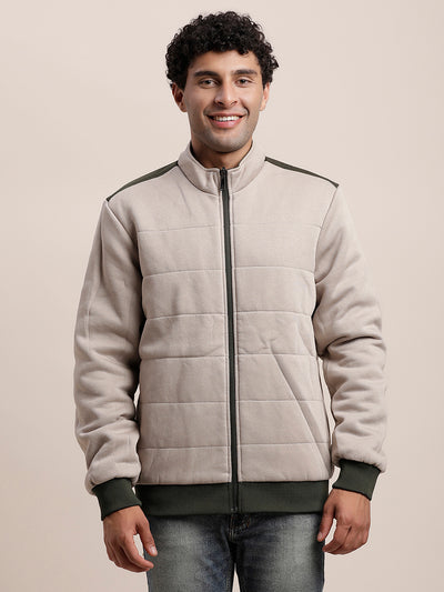 Knitted Solid Green & Grey Zipper Reversible Windcheater Jacket