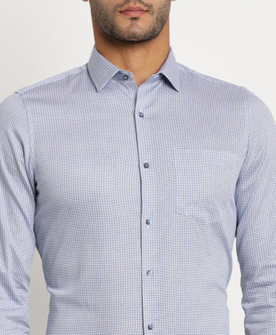 100% Cotton Blue Printed Slim Fit Full Sleeve Formal Shirt