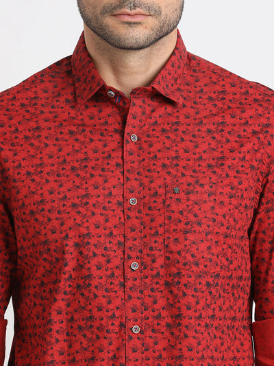 100% Cotton Red Printed Slim Fit Full Sleeve Casual Shirt