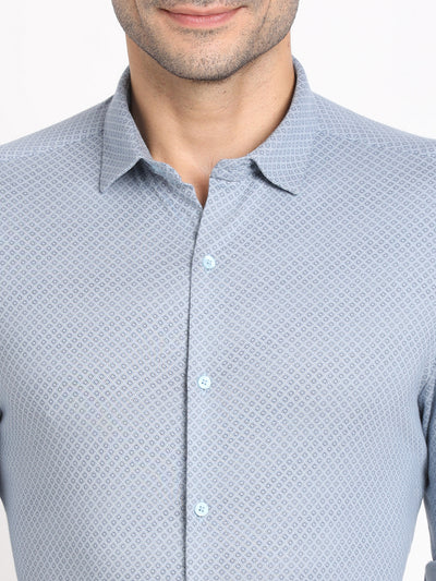 Cotton Grey Printed Slim Fit Full Sleeve Formal Shirt