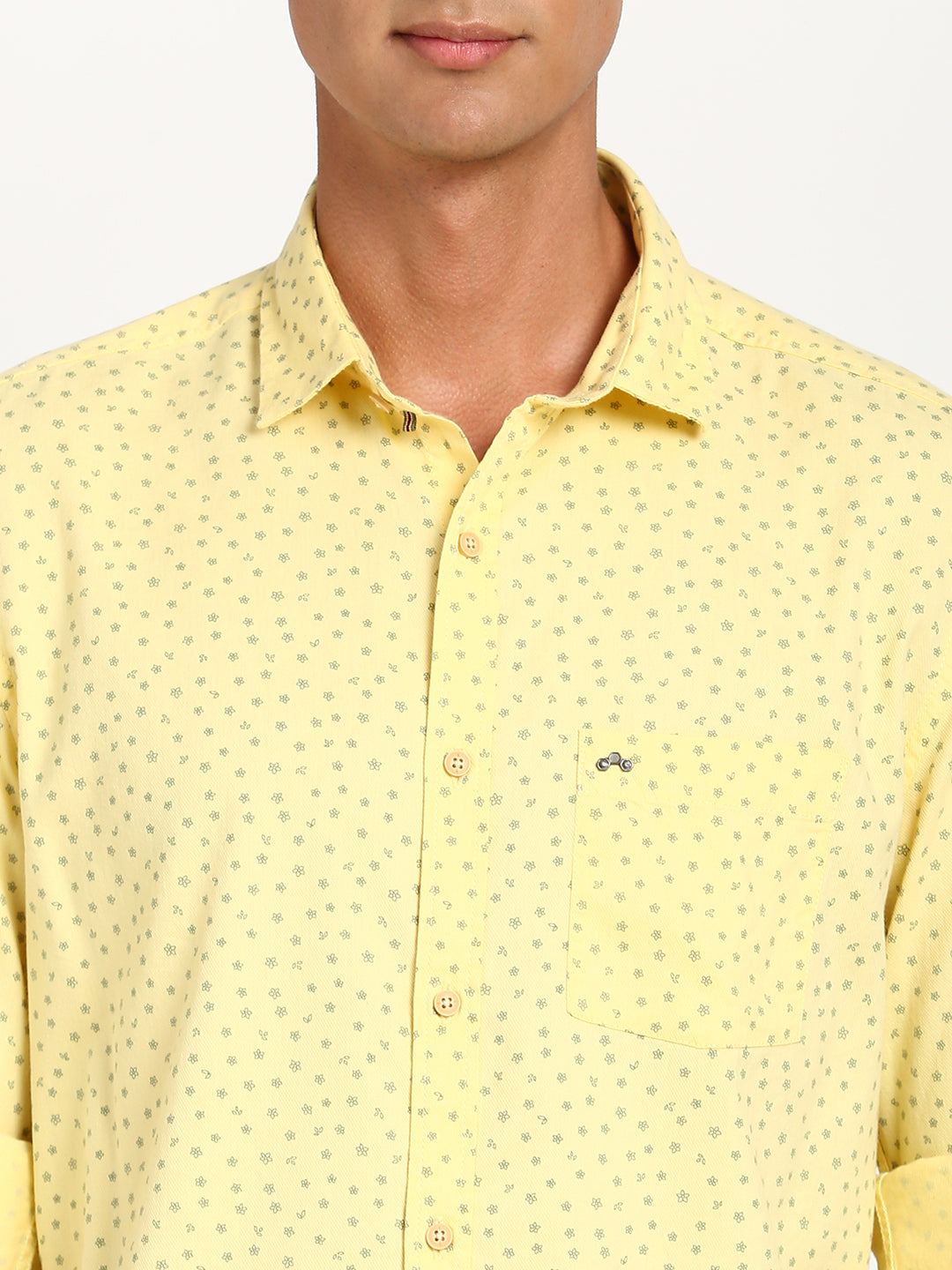 Cotton Tencel Yellow Printed Slim Fit Full Sleeve Casual Shirt