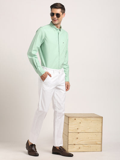 100% Cotton Light Green Plain Slim Fit Full Sleeve Casual Shirt