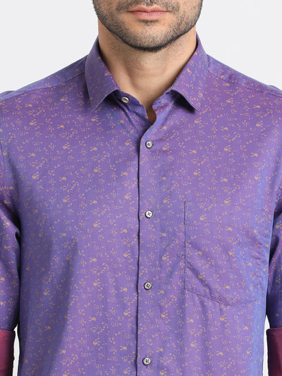 100% Cotton Purple Printed Slim Fit Full Sleeve Ceremonial Shirt