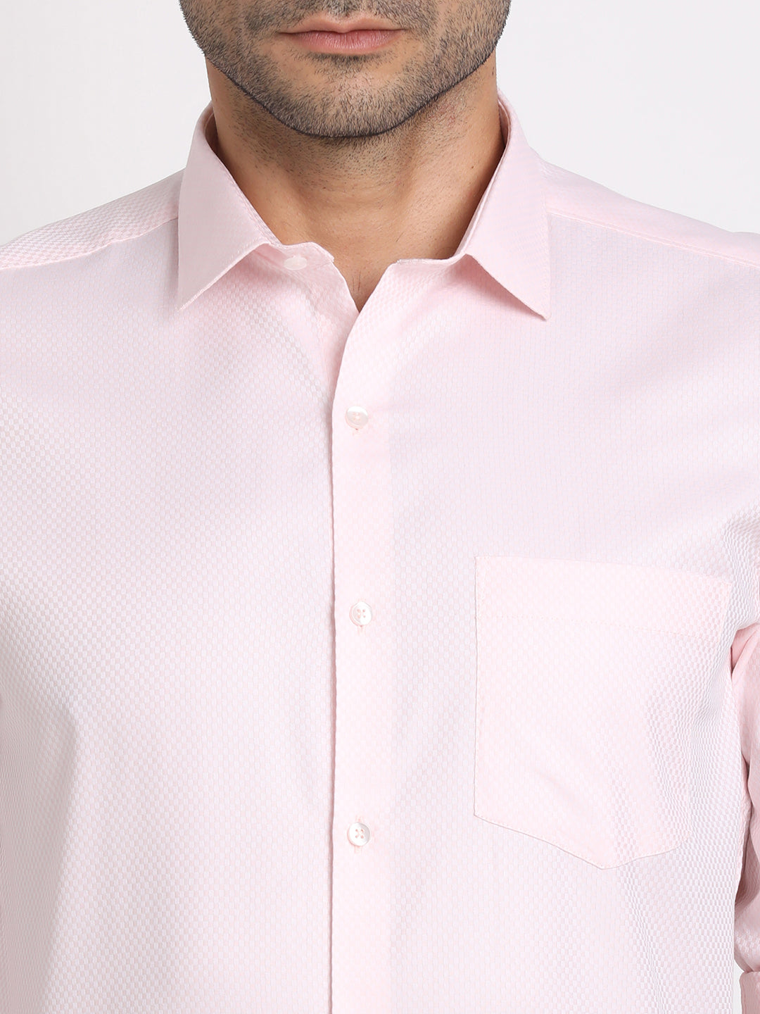 100% Cotton Light Pink Dobby Slim Fit Full Sleeve Formal Shirt