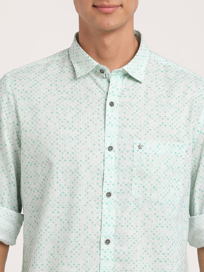 Printed Sea Green Slim Fit Causal Shirt