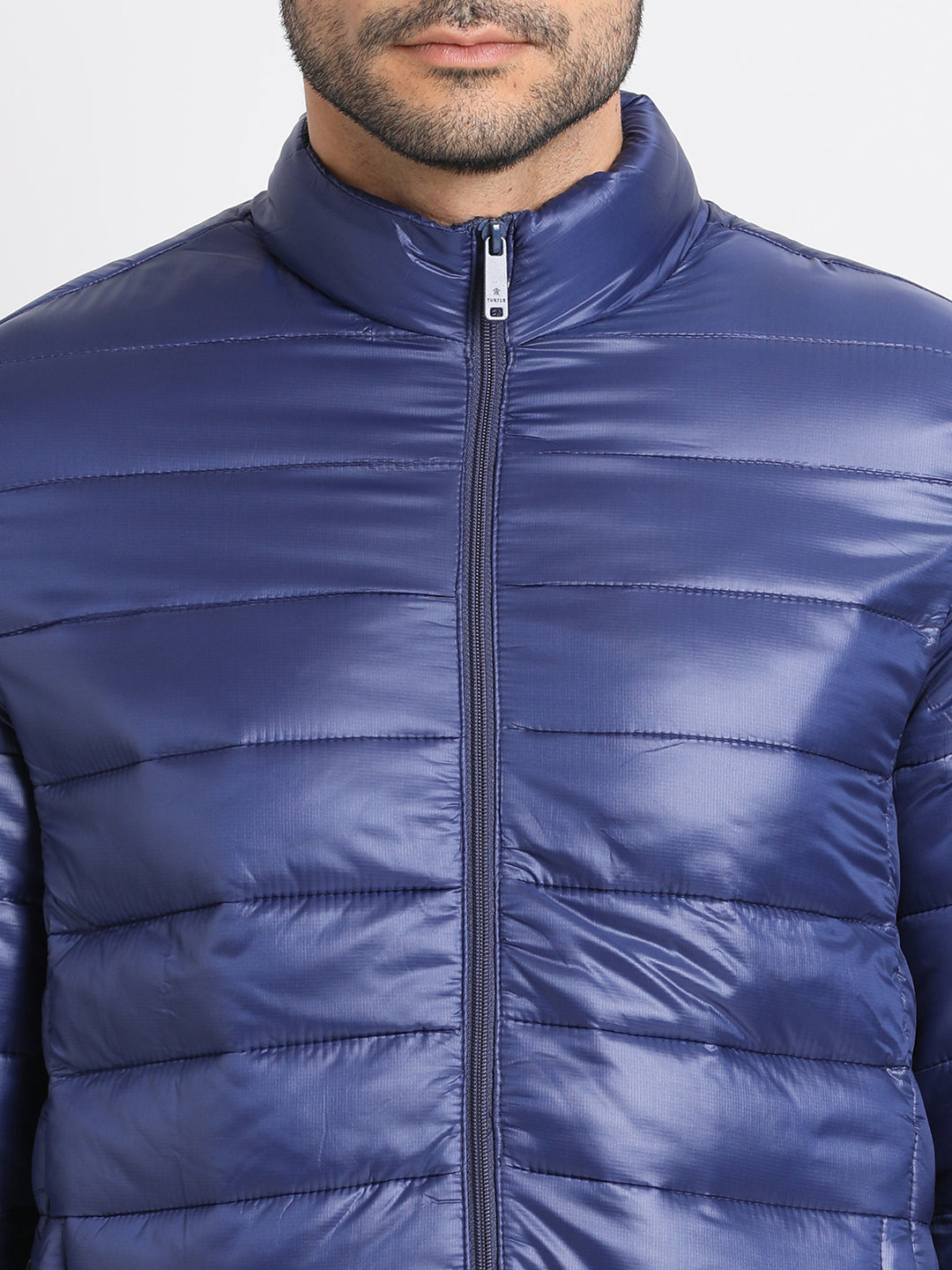 Nylon Blue Plain Regular Fit Full Sleeve Casual Windcheater