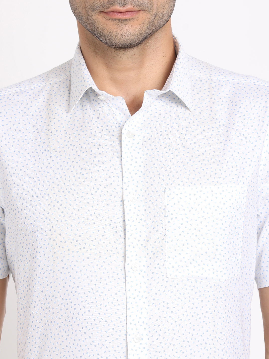 100% Cotton White Printed Regular Fit Half Sleeve Formal Shirt