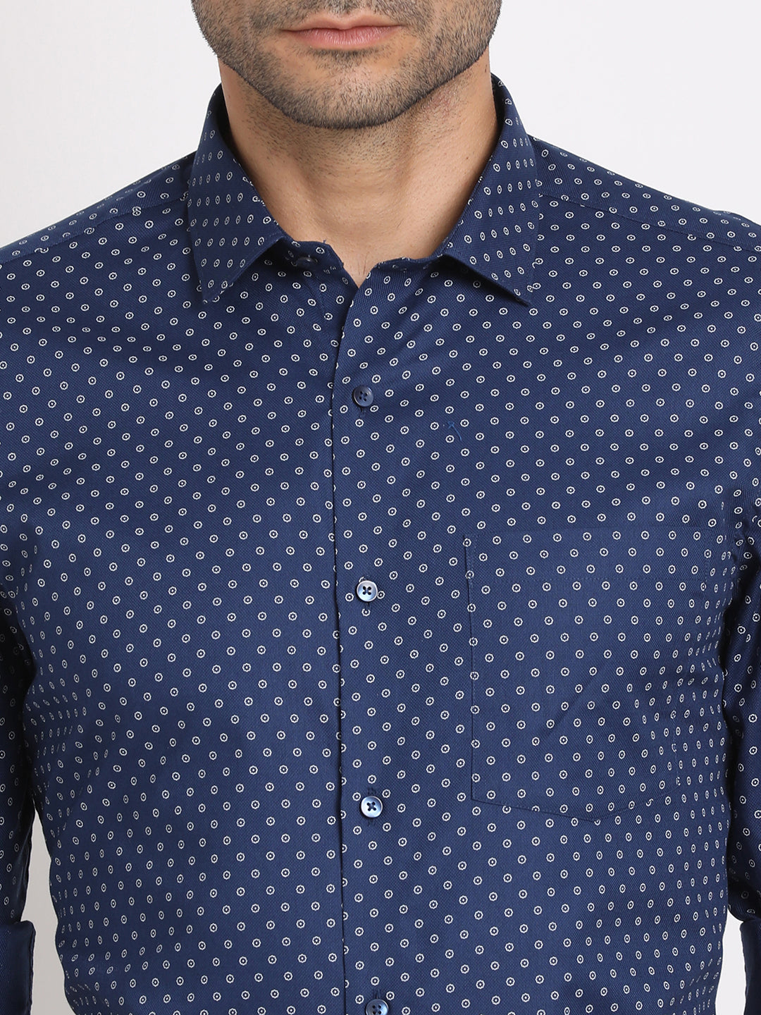 100% Cotton Blue Printed Slim Fit Full Sleeve Formal Shirt