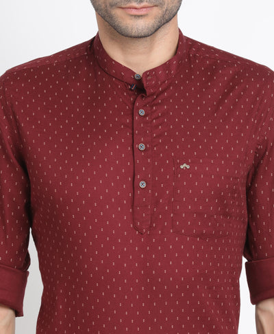 100% Cotton Maroon Printed Kurta Full Sleeve Casual Shirt