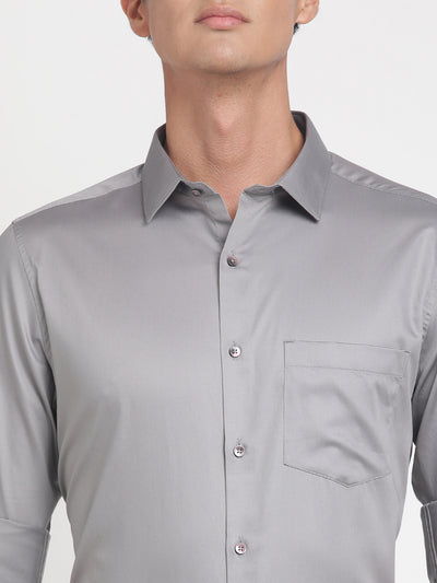 100% Cotton Grey Plain Slim Fit Full Sleeve Formal Shirt