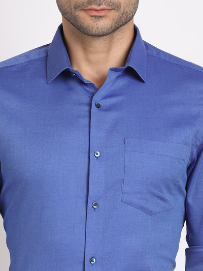 100% Cotton Blue Dobby Slim Fit Full Sleeve Formal Shirt