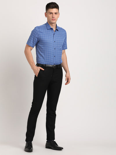 100% Cotton Blue Checkered Regular Fit Half Sleeve Formal Shirt