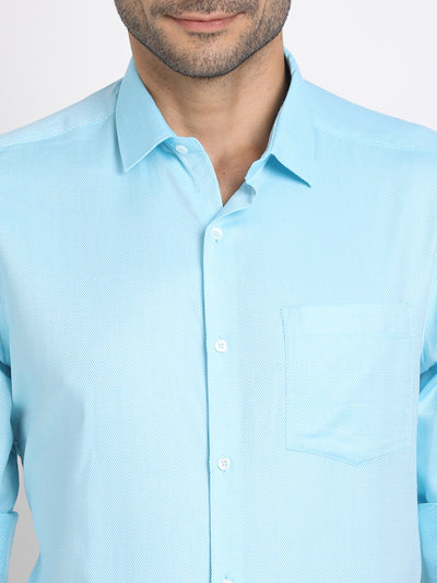 100% Cotton Sky Blue Dobby Regular Fit Full Sleeve Formal Shirt