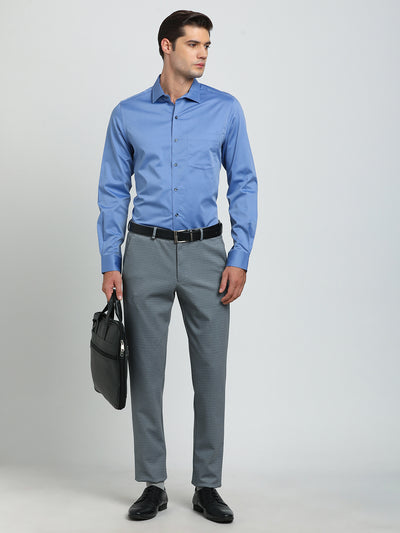 100% Cotton Blue Plain Slim Fit Full Sleeve Formal Shirt