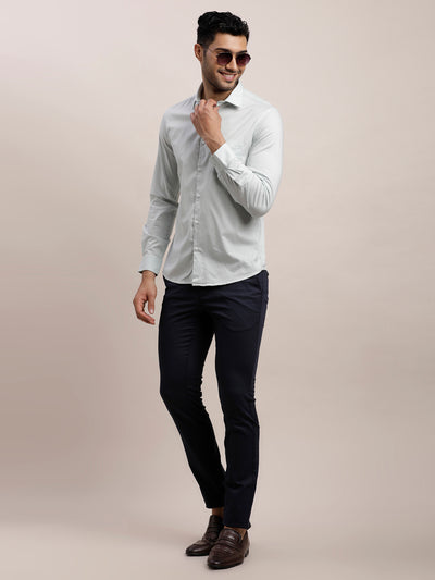 Cotton Stretch Grey Plain Slim Fit Full Sleeve Casual Shirt