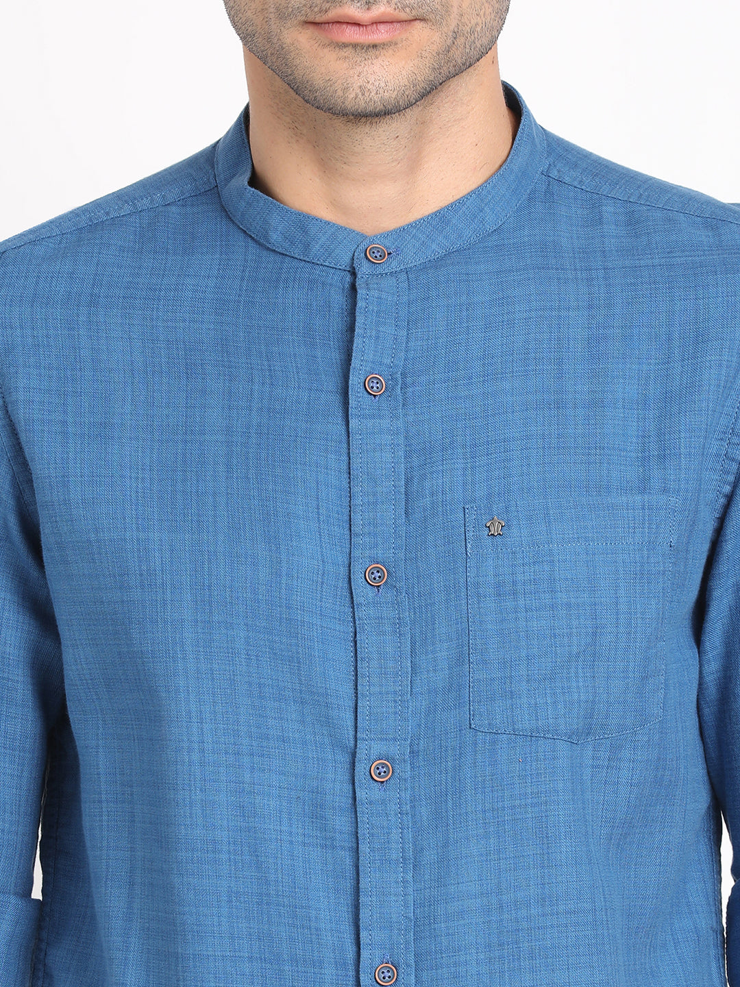 Cotton Lyocell Blue Plain Slim Fit Full Sleeve Casual Shirt