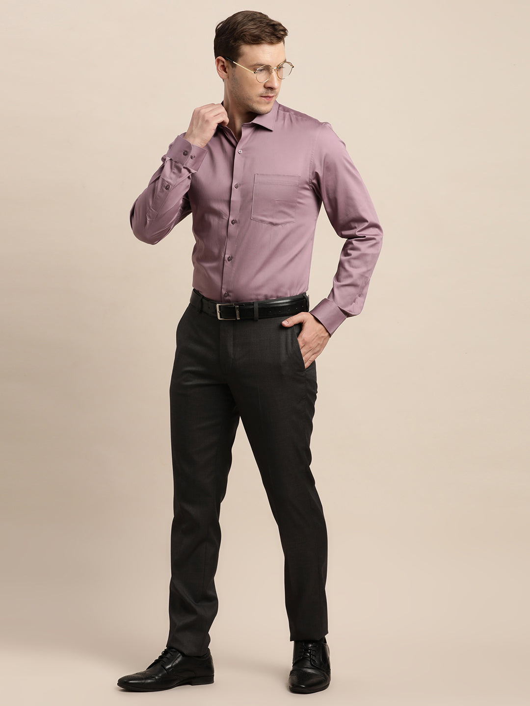 100% Cotton Mauve Plain Slim Fit Full Sleeve Formal Shirt