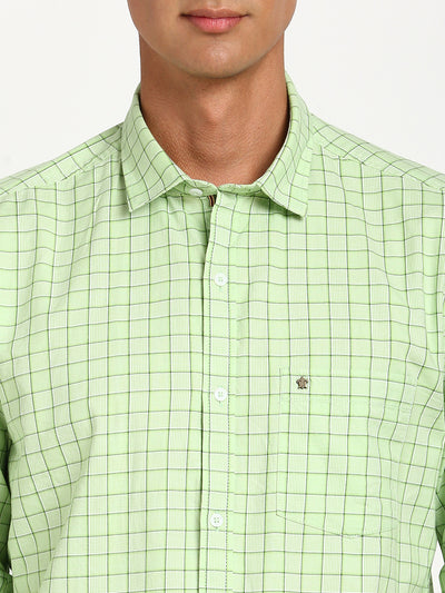 100% Cotton Green Checkered Slim Fit Full Sleeve Casual Shirt