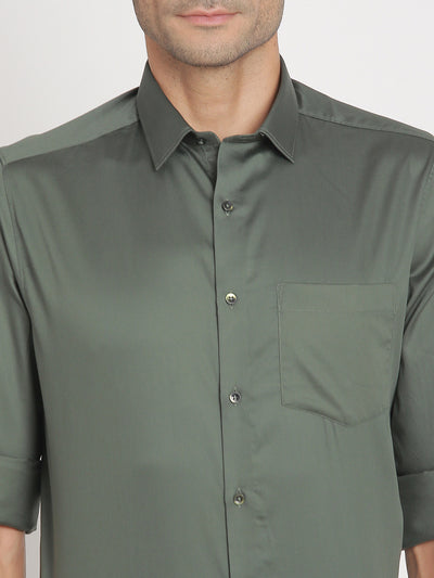 100% Cotton Dark Green Plain Slim Fit Full Sleeve Formal Shirt