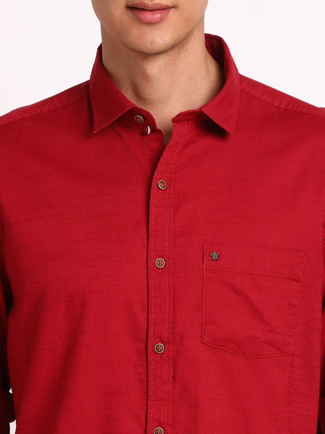 100% Cotton Red Plain Slim Fit Full Sleeve Casual Shirt