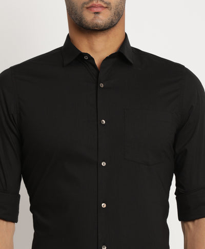 100% Cotton Black Dobby Slim Fit Full Sleeve Ceremonial Shirt