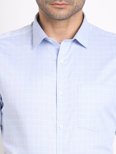 100% Cotton Light Blue Checkered Regular Fit Half Sleeve Formal Shirt