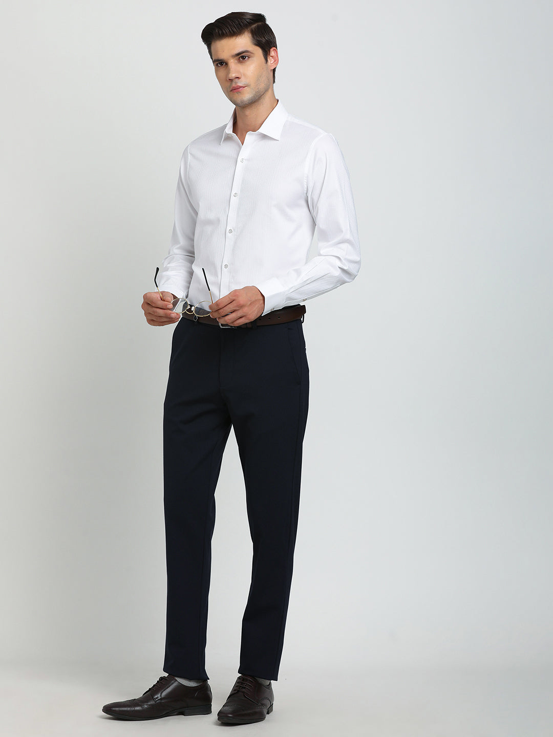 Cotton Blue Plain Slim Fit Flat Front Ceremonial Trouser