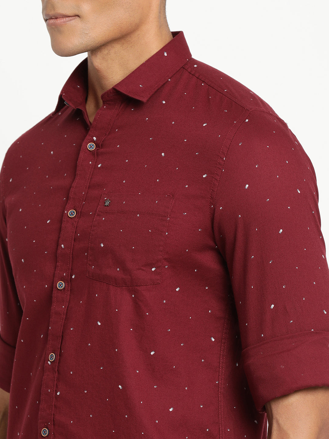 100% Cotton Maroon Printed Slim Fit Full Sleeve Casual Shirt