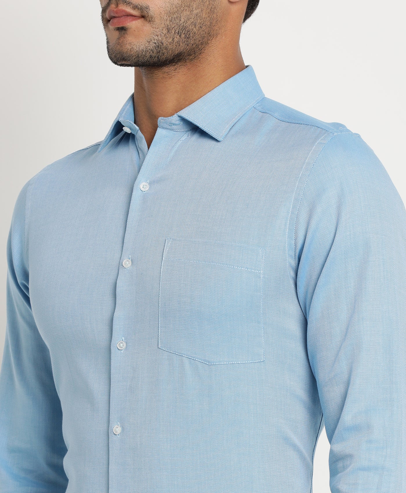 100% Cotton Blue Dobby Slim Fit Full Sleeve Formal Shirt