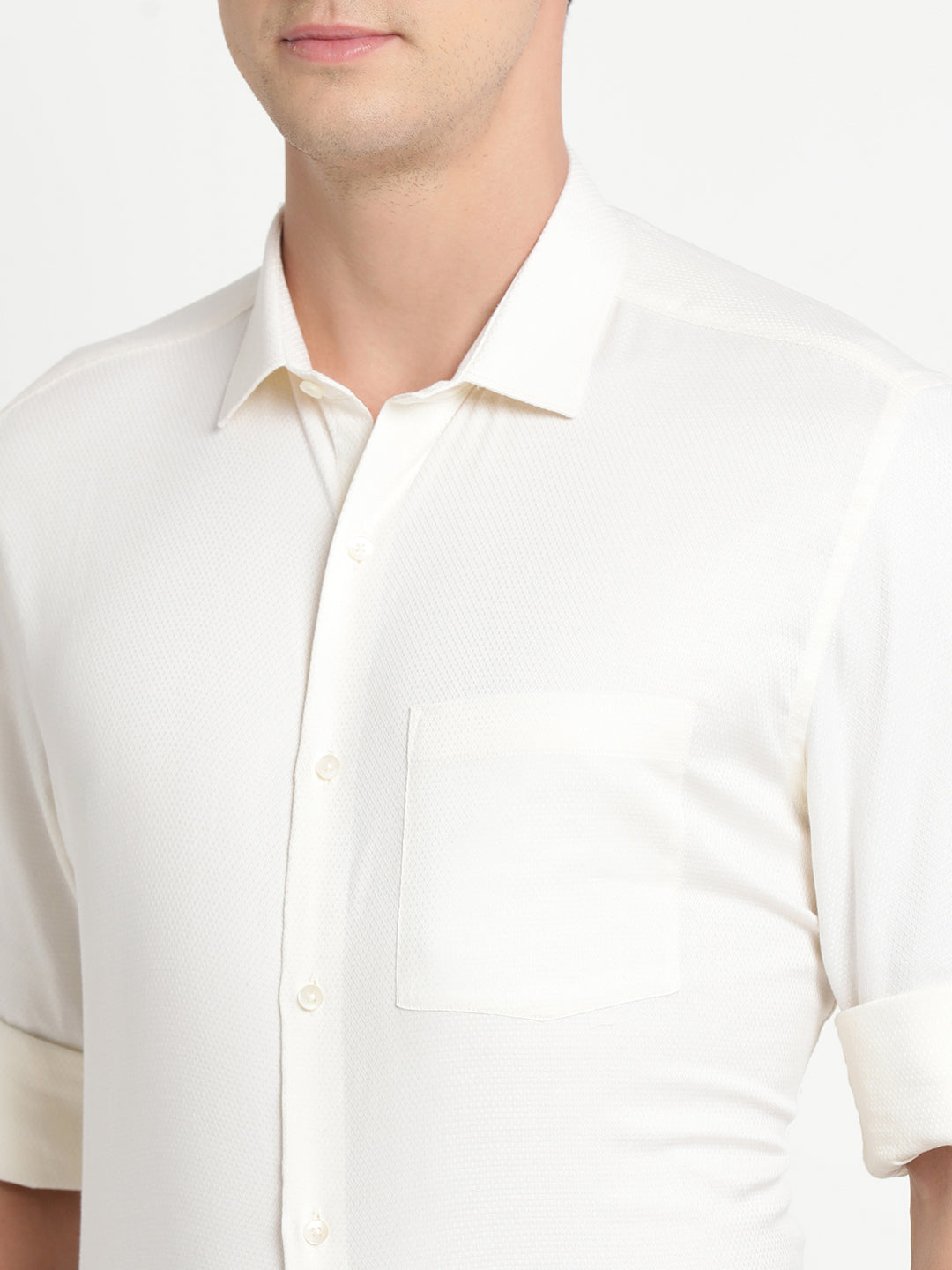 100% Cotton Cream Dobby Slim Fit Full Sleeve Formal Shirt