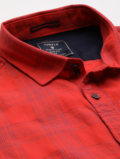 100% Cotton Red Printed Slim Fit Full Sleeve Casual Shirt