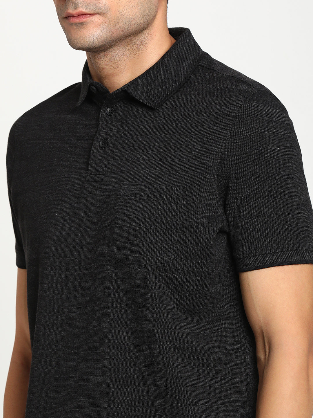 100% Cotton Charcoal Dobby Polo Neck Half Sleeve Casual T-Shirt