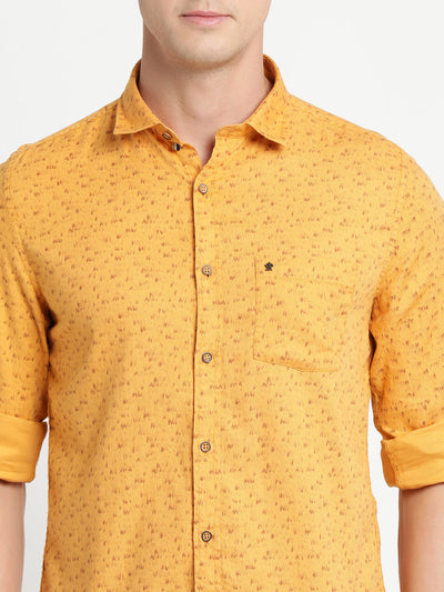 100% Cotton Mustard Printed Slim Fit Full Sleeve Casual Shirt