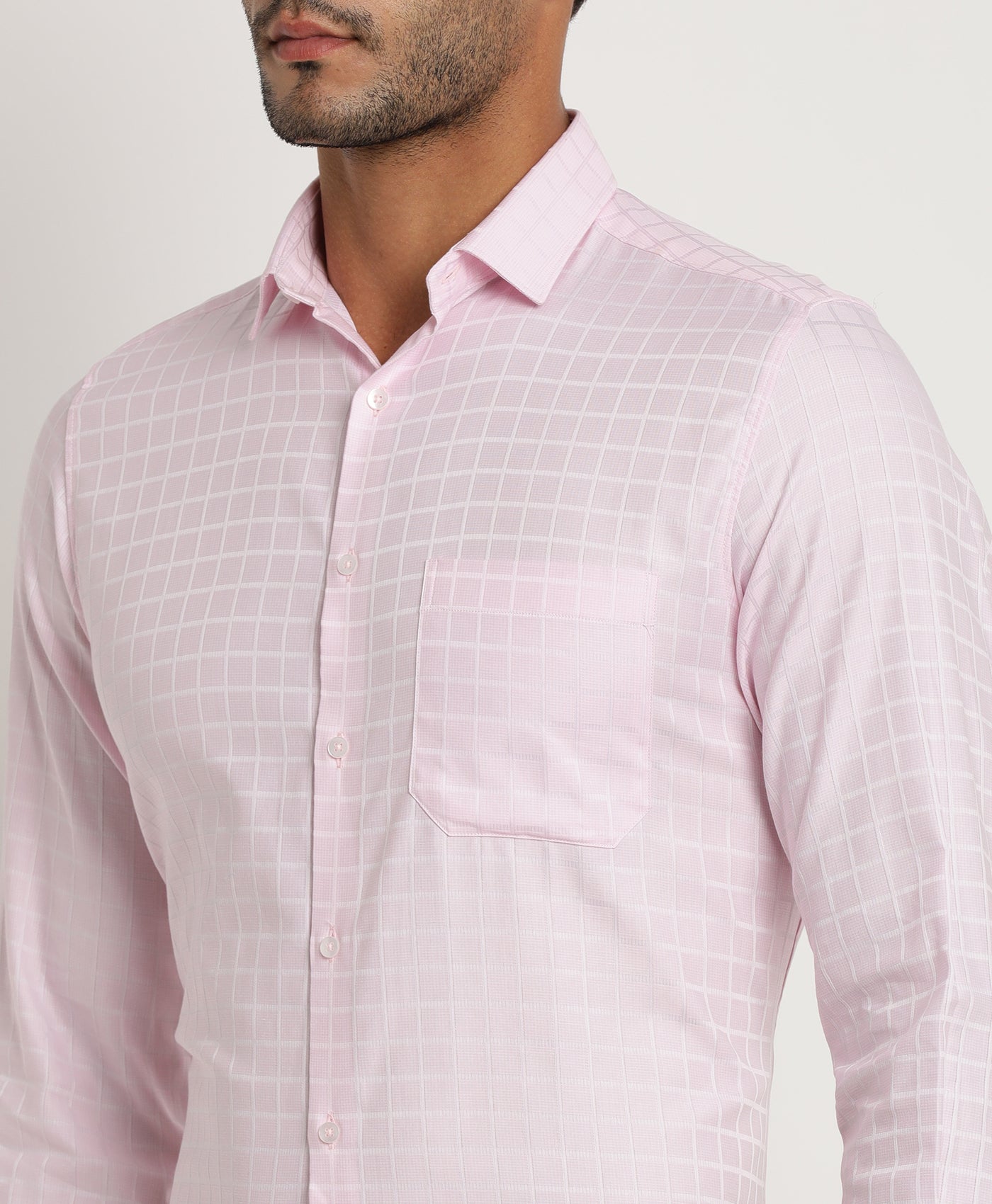 Giza Cotton Pink Checkered Regular Fit Full Sleeve Formal Shirt