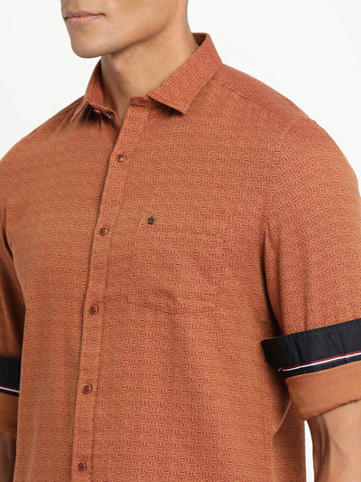 100% Cotton Orange Printed Slim Fit Full Sleeve Casual Shirt