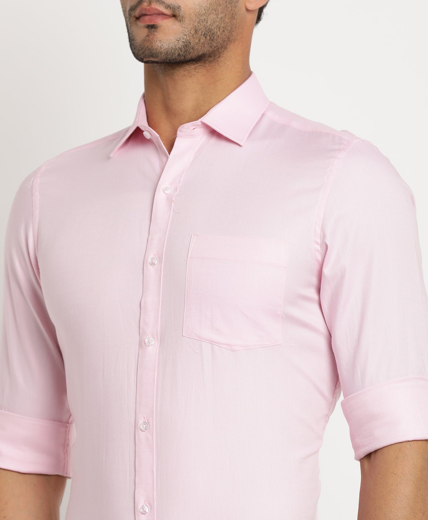 100% Cotton Pink Dobby Slim Fit Full Sleeve Formal Shirt