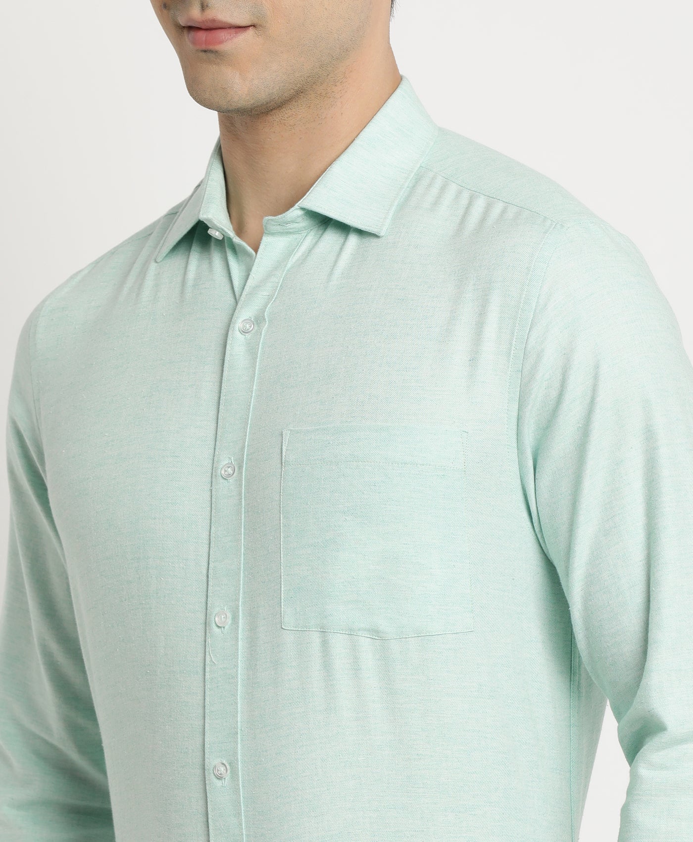 100% Cotton Light Green Plain Slim Fit Full Sleeve Formal Shirt